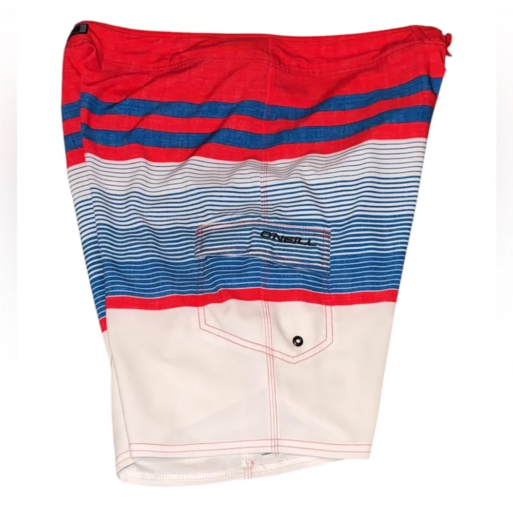O'Neill Red and Blue Striped Board Shorts - Picture 3 of 5